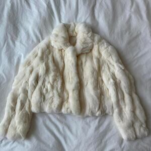 Beautiful cream real rabbit fur  jacket with collar